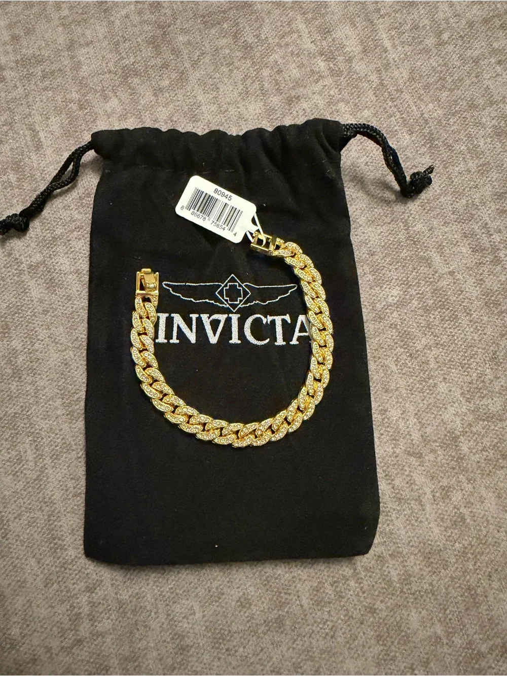 Invicta Gold Tone Paved Cuban Link Bracelet